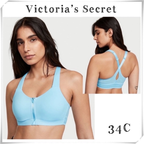 VICTORIA’S Secret On Point Front zip Maximum Support Bra Light Baby Blue 34C New - Picture 1 of 10